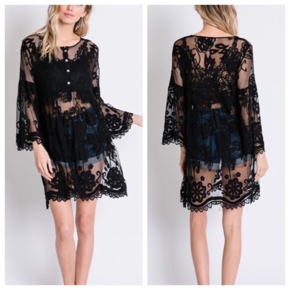 BOHO Lace Knit Tunic/Dress/Coverup - Picture 1 of 4